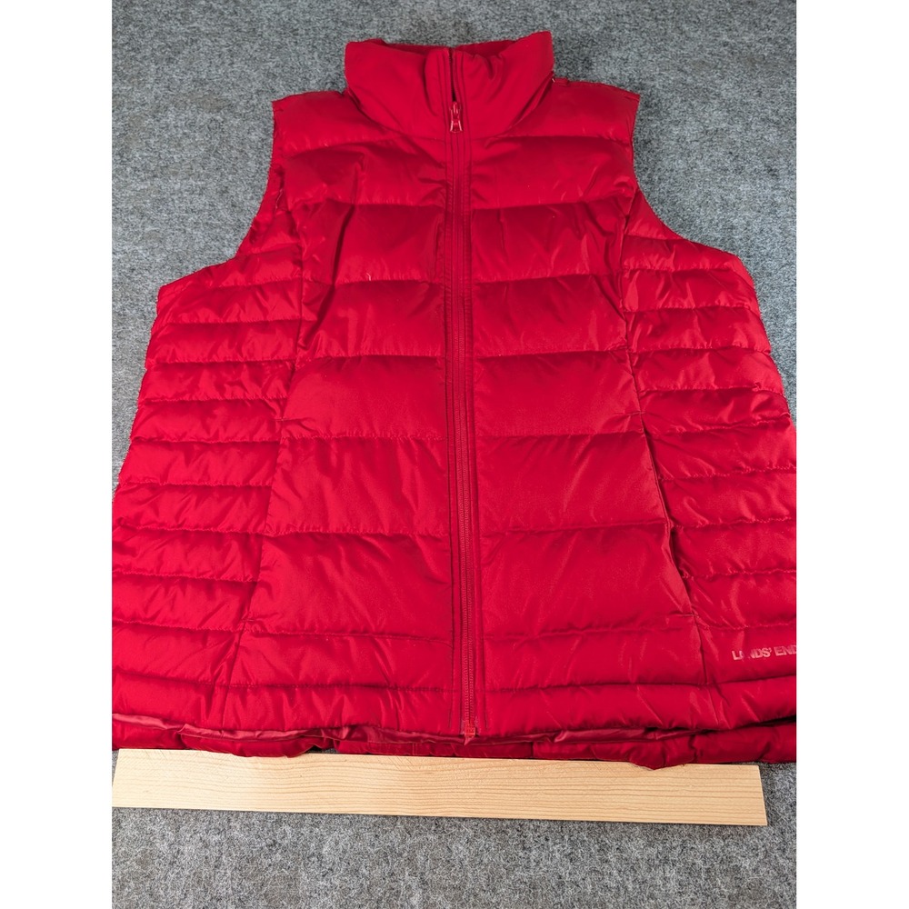 Lands' End Red Puffer Vest Womens Large 14-16 Down Fill Quilted Full Zip Coat